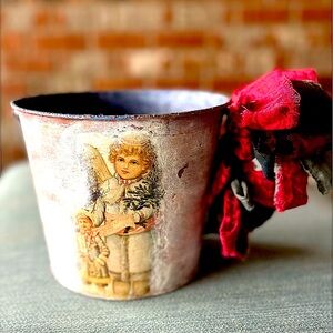 2 Vintage  Rustic Christmas Baskets Pails Planters Handmade 6.5 inches